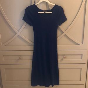 Pure Collection navy pleated skirt short sleeve sweater dress cashmere silk US 6